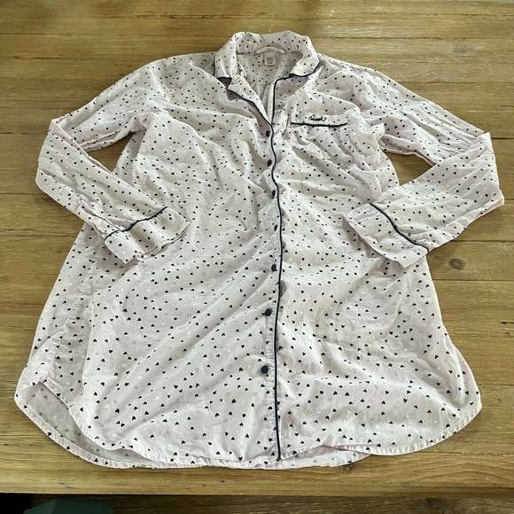 Victoria's Secret Button Up Night Sleep Shirt Hearts Cherish Cotton S - Picture 4 of 5
